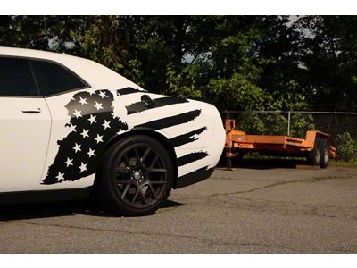 Tattered American Flag Body Graphics; Matte Black with Red Center Line (08-23 Challenger)