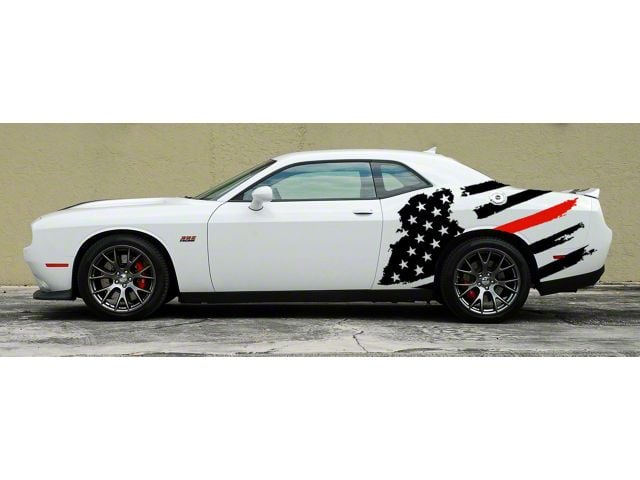 Tattered American Flag Body Graphics; Red (08-23 Challenger)