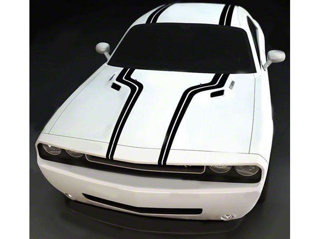 Top Accent Double Stripes; Gloss Black (15-18 Challenger)