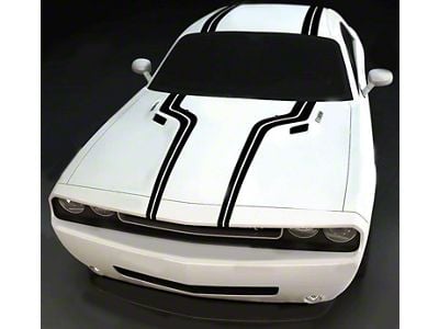 Top Accent Double Stripes; Gloss Black (15-18 Challenger)
