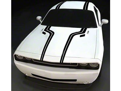 Top Accent Double Stripes; Matte Black (15-18 Challenger)