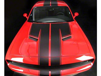 Top Double Stripes Pinstriping; Gloss Black (08-10 Challenger)