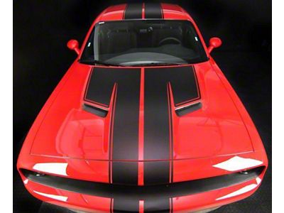 Top Double Stripes Pinstriping; Matte Black (15-18 Challenger)