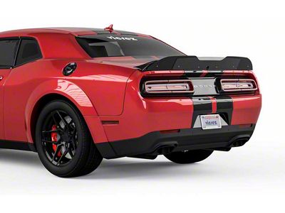 V3R Wicker Bill Rear Spoiler Add-On; Satin Black Vinyl (15-23 Challenger)