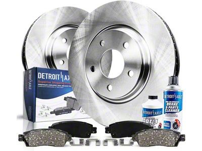 Vented Brake Rotor, Pad, Brake Fluid and Cleaner Kit; Front (08-23 Challenger 392 Hemi Scat Pack Shaker, GT, R/T, SRT8, SRT Demon, SRT Super Stock & T/A w/ 4-Piston Front Calipers)