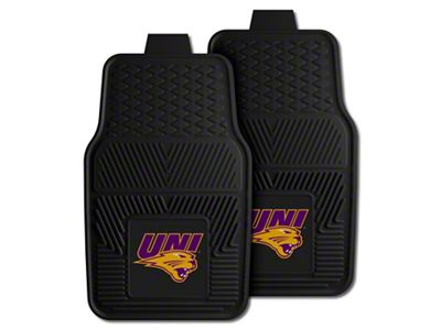 Vinyl Front Floor Mats with University of Northern Iowa Logo; Black (Universal; Some Adaptation May Be Required)
