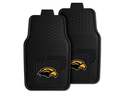 Vinyl Front Floor Mats with University of Southern Mississippi Logo; Black (Universal; Some Adaptation May Be Required)