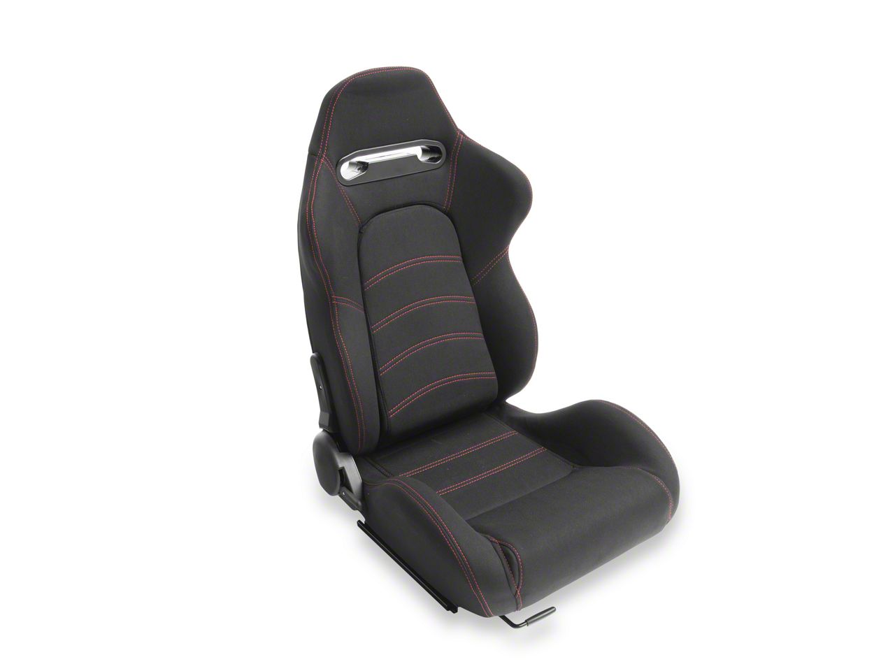 Woven Fabric Racing Bucket Seats with Seat Sliders; Black with Red Stitching (Universal; Some Adaptation May Be Required)