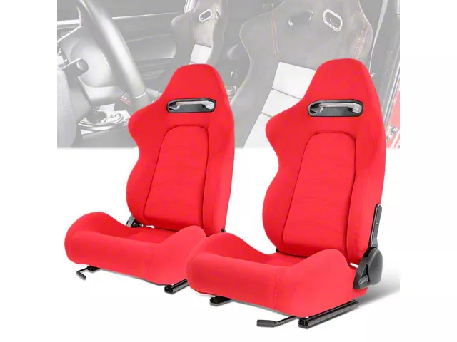 Red Bucket Racing Seat Challenger Woven Fabric Racing Bucket Seats with Seat Sliders; Red ...