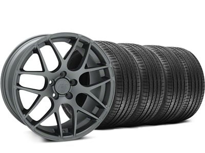 Staggered AMR Charcoal Wheel and Sumitomo Maximum Performance HTR Z5 Tire Kit; 18x8/9 (94-98 Mustang)
