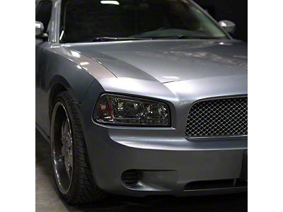 1-Piece Headlights; Matte Black Housing; Clear Lens (06-10 Charger w/ Factory Halogen Headlights)