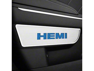 Brushed Door Badge Plate with HEMI Logo; Blue Carbon Fiber (11-14 Charger)