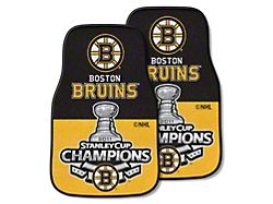 Carpet Front Floor Mats with Boston Bruins 2011 NHL Stanley Cup Champions Logo; Yellow (Universal; Some Adaptation May Be Required)
