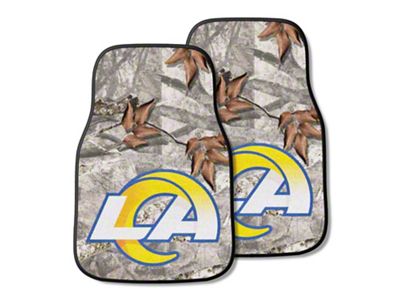 Carpet Front Floor Mats with Los Angeles Rams Logo; Camo (Universal; Some Adaptation May Be Required)