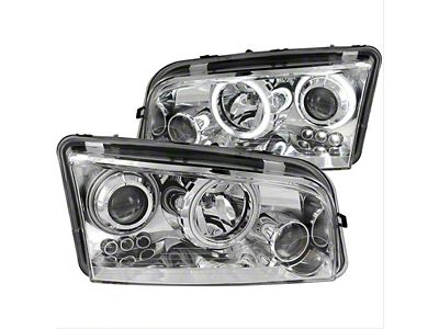 CCFL Halo Projector Headlights; Chrome Housing; Clear Lens (06-10 Charger w/ Factory Halogen Headlights)