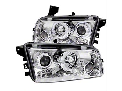 CCFL Halo Projector Headlights; Chrome Housing; Clear Lens (06-10 Charger w/ Factory Halogen Headlights)