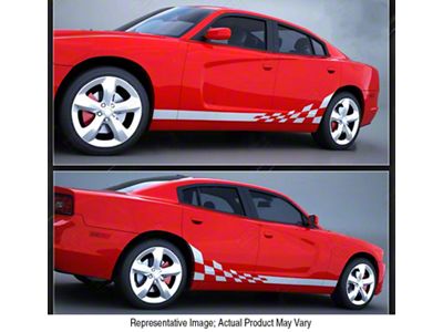 Checkered Flag Rocker Panel Side Stripes; Gloss Black (11-14 Charger)