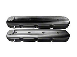 Chevy LS Retro Finned Valve Covers; Black (Universal; Some Adaptation May Be Required)