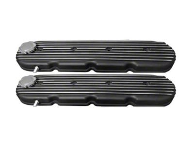 Chevy LS Retro Finned Valve Covers; Black (Universal; Some Adaptation May Be Required)