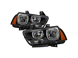 Crystal Headlights; Black Housing; Clear Lens (11-14 Charger w/ Factory Halogen Headlights)