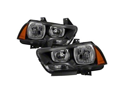 Crystal Headlights; Black Housing; Clear Lens (11-14 Charger w/ Factory Halogen Headlights)