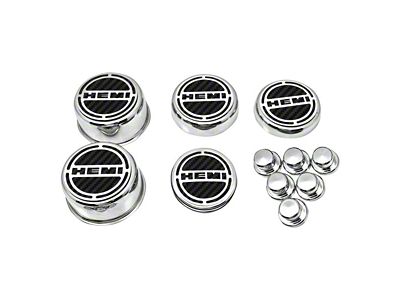 Deluxe Engine Caps with HEMI Logo; Black Carbon Fiber (08-23 5.7L HEMI Charger)