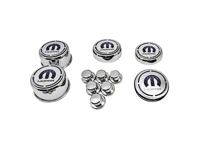 Deluxe Engine Caps with MOPAR Logo; Black Carbon Fiber (15-23 6.2L HEMI Charger)