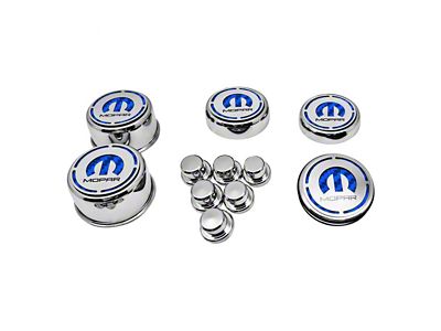 Deluxe Engine Caps with MOPAR Logo; Blue Carbon Fiber (08-23 5.7L HEMI Charger)