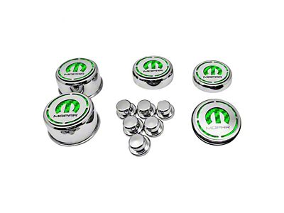 Deluxe Engine Caps with MOPAR Logo; Green Carbon Fiber (08-23 5.7L HEMI Charger)