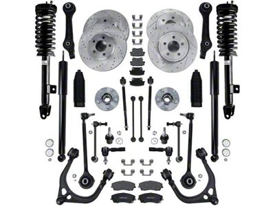 Drilled and Slotted Brake Rotor, Pad, Brake Fluid, Cleaner and Suspension Kit; Front and Rear (06-10 V6 RWD Charger)