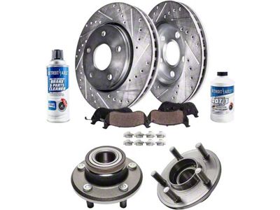 Drilled and Slotted Brake Rotor, Pad, Hub Assembly, Brake Fluid and Cleaner Kit; Front (06-11 RWD V6 Charger w/ Single Piston Front Calipers)