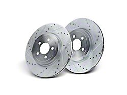 Drilled and Slotted Rotors; Front Pair (06-23 RWD 5.7L HEMI, V6 Charger w/ Dual Piston Front Calipers)