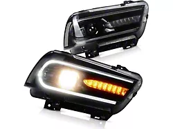 Dual Beam Projector Headlights; Black Housing; Clear Lens (11-14 Charger)