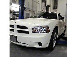 Dual Halo Projector Headlights; Chrome Housing; Clear Lens (06-10 Charger w/ Factory Halogen Headlights)