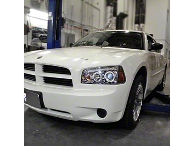 Dual Halo Projector Headlights; Chrome Housing; Clear Lens (06-10 Charger w/ Factory Halogen Headlights)