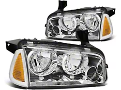 Factory Style Headlights with Amber Corners; Chrome Housing; Clear Lens (06-10 Charger)