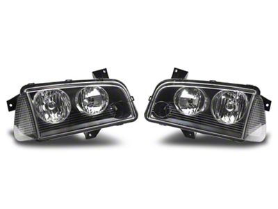 Factory Style Headlights with Clear Corners; Black Housing; Clear Lens (06-10 Charger)
