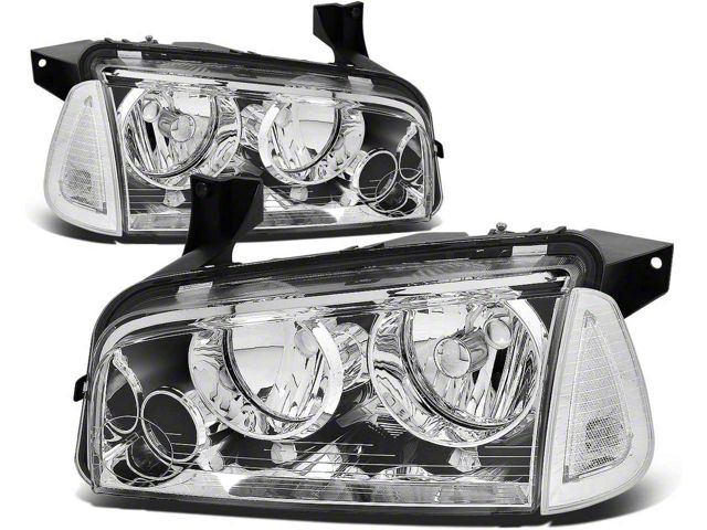 Factory Style Headlights with Clear Corners; Chrome Housing; Clear Lens (06-10 Charger)