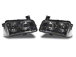 Factory Style Headlights with Clear Corners; Chrome Housing; Smoked Lens (06-10 Charger)