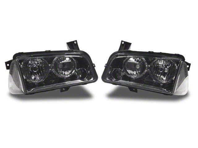 Factory Style Headlights with Clear Corners; Chrome Housing; Smoked Lens (06-10 Charger)