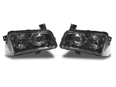 Factory Style Headlights with Clear Corners; Chrome Housing; Smoked Lens (06-10 Charger)