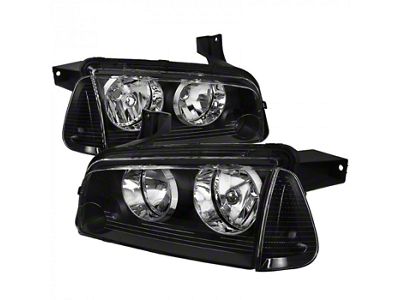 Factory Style Headlights with Corner Lights; Matte Black Housing; Clear Lens (06-10 Charger w/ Factory Halogen Headlights)