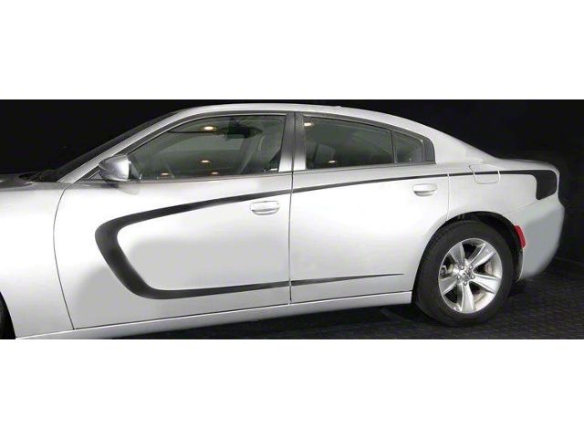 Front to Rear Side Accent Stripes; Gloss Black (15-18 Charger)