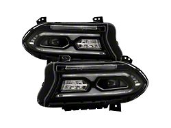 Full LED Headlights with LED Light Bar; Black Housing; Clear Lens (15-23 Charger w/ Factory Halogen Headlights)