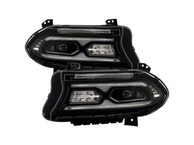 Full LED Headlights with LED Light Bar; Black Housing; Clear Lens (15-23 Charger w/ Factory Halogen Headlights)