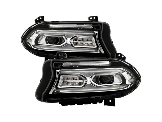 Full LED Headlights with LED Light Bar; Chrome Housing; Clear Lens (15-23 Charger w/ Factory Halogen Headlights)