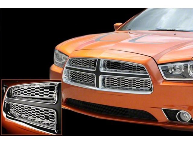 Grilles Upper Factory Overlays; Polished (11-14 5.7L HEMI Charger)