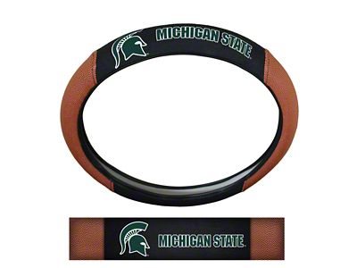 Grip Steering Wheel Cover with Michigan State University Logo; Tan and Black (Universal; Some Adaptation May Be Required)