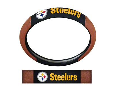 Grip Steering Wheel Cover with Pittsburgh Steelers Logo; Tan and Black (Universal; Some Adaptation May Be Required)