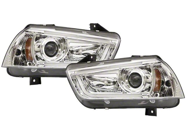 Halo Projector Headlights; Chrome Housing; Clear Lens (11-14 Charger w/ Factory Halogen Headlights)